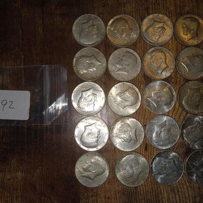 20 Kennedy half dollars