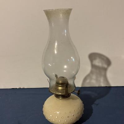Ivory Hobnail Kerosene Lamp
