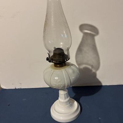Vintage Milk Glass Kerosene Lamp