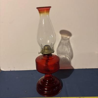 Vintage Red Glass Oil Lamp