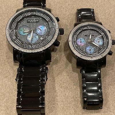 Small & Large Akribos XXIV black tone watch