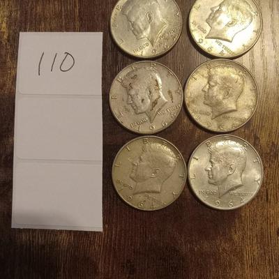 6 silver kennedy 1/2 dollars