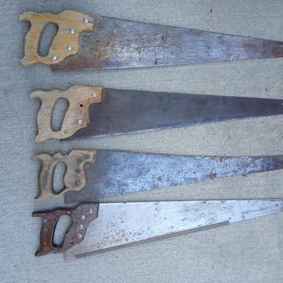 Lot of 4 Vintage Hand Saws – Mixed Condition