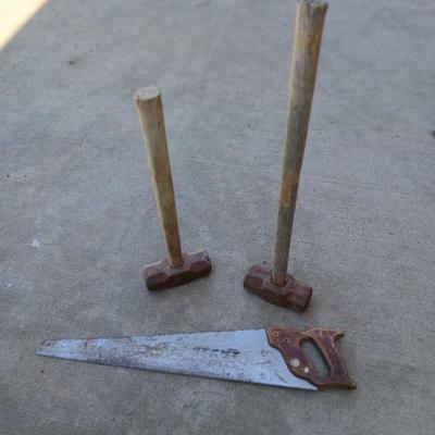 Vintage Tool Lot – 2 Sledgehammers & Hand Saw