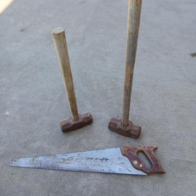 Vintage Tool Lot – 2 Sledgehammers & Hand Saw
