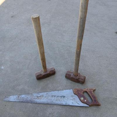 Vintage Tool Lot – 2 Sledgehammers & Hand Saw