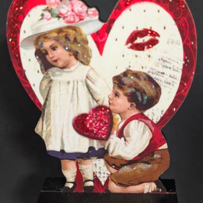LOT 2B: Valentine Home Decor, Disney Store Exclusive Rare Mickey Mouse Cupid In Love Figurine, Heart Kitchen Towel, Table Runner,...