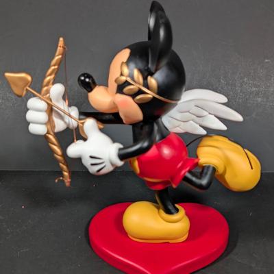 LOT 2B: Valentine Home Decor, Disney Store Exclusive Rare Mickey Mouse Cupid In Love Figurine, Heart Kitchen Towel, Table Runner,...