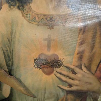 LOT 5B: Vintage/Antique Immaculate Heart Of Mary & Jesus Sacred Heart Framed Prints