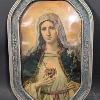LOT 5B: Vintage/Antique Immaculate Heart Of Mary & Jesus Sacred Heart Framed Prints