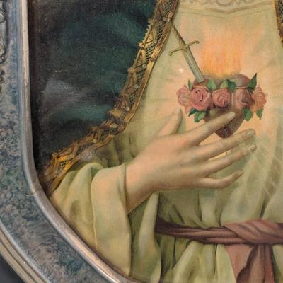 LOT 5B: Vintage/Antique Immaculate Heart Of Mary & Jesus Sacred Heart Framed Prints
