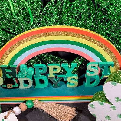 LOT 6B: Large Assortment Of St. Patrick's Day Home Decor, Kitchen Towels, Melamine Shamrock Plate, Ceramic Leprechaun Tea Light...