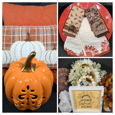 LOT 7B: Autumn/Thanksgiving Pillows, Throw, Home Decor & More, Snap These Beautiful Items Up Now For A Cozy Fall