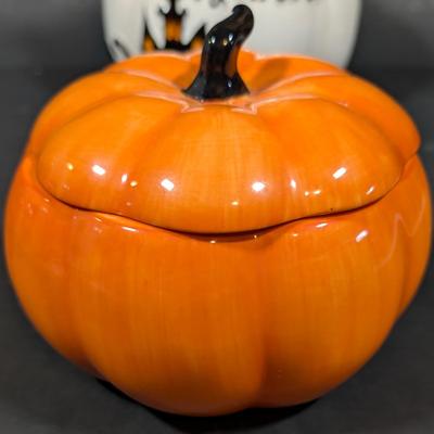 LOT 8B: Large Assortment Of Halloween Home Decor, Beautifully Made Witch Over 3 Ft. Tall, Ceramic Pumpkins, Mickey Mouse & Glass...