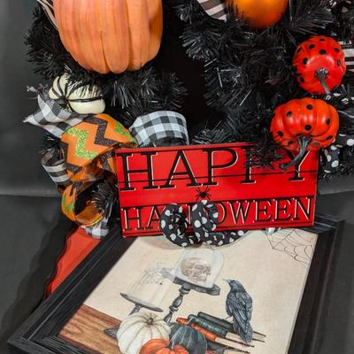 LOT 8B: Large Assortment Of Halloween Home Decor, Beautifully Made Witch Over 3 Ft. Tall, Ceramic Pumpkins, Mickey Mouse & Glass...
