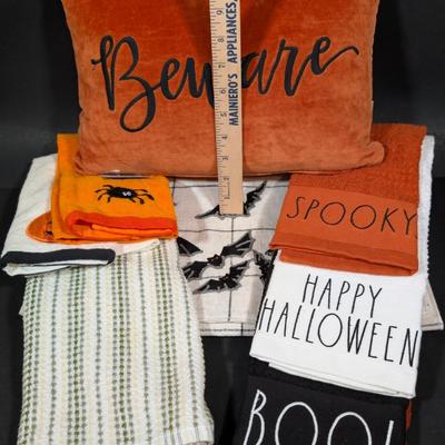 LOT 8B: Large Assortment Of Halloween Home Decor, Beautifully Made Witch Over 3 Ft. Tall, Ceramic Pumpkins, Mickey Mouse & Glass...