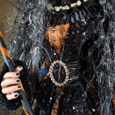 LOT 8B: Large Assortment Of Halloween Home Decor, Beautifully Made Witch Over 3 Ft. Tall, Ceramic Pumpkins, Mickey Mouse & Glass...