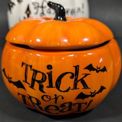 LOT 8B: Large Assortment Of Halloween Home Decor, Beautifully Made Witch Over 3 Ft. Tall, Ceramic Pumpkins, Mickey Mouse & Glass...