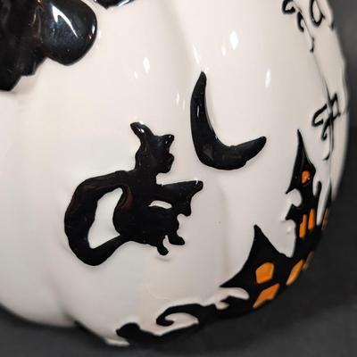 LOT 8B: Large Assortment Of Halloween Home Decor, Beautifully Made Witch Over 3 Ft. Tall, Ceramic Pumpkins, Mickey Mouse & Glass...