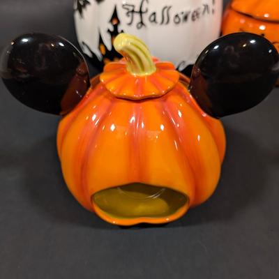 LOT 8B: Large Assortment Of Halloween Home Decor, Beautifully Made Witch Over 3 Ft. Tall, Ceramic Pumpkins, Mickey Mouse & Glass...