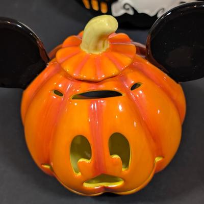 LOT 8B: Large Assortment Of Halloween Home Decor, Beautifully Made Witch Over 3 Ft. Tall, Ceramic Pumpkins, Mickey Mouse & Glass...