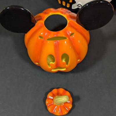 LOT 8B: Large Assortment Of Halloween Home Decor, Beautifully Made Witch Over 3 Ft. Tall, Ceramic Pumpkins, Mickey Mouse & Glass...