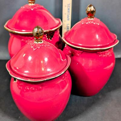LOT 9B: Lovely Karidesign Burgundy Red Canister Set