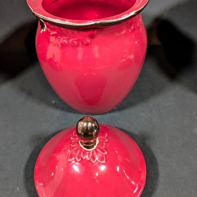LOT 9B: Lovely Karidesign Burgundy Red Canister Set