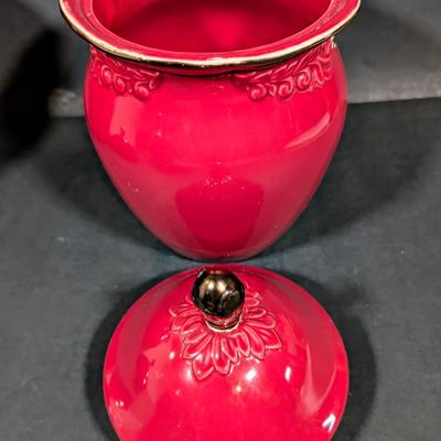 LOT 9B: Lovely Karidesign Burgundy Red Canister Set