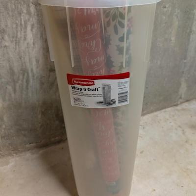 LOT 13B: 3 Drawer Plastic Storage Container On Wheels Containing Ribbons, Bows, Holiday Tags, Gift Bags & More Along With A Plastic...