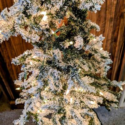 LOT 15B: Christmas Home Decor, Lighted Faux Flocked Tree, Lights Worked When Tested At Time Of Photo, 2 Sets of Nostalgic Inspired Bubble...