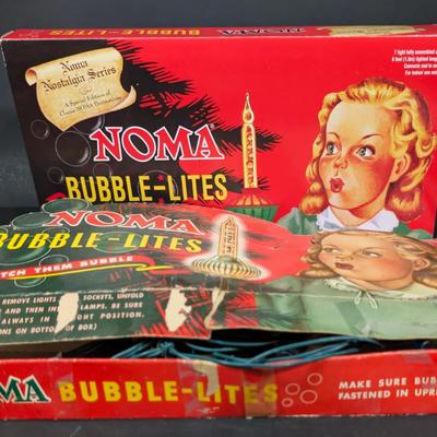 LOT 15B: Christmas Home Decor, Lighted Faux Flocked Tree, Lights Worked When Tested At Time Of Photo, 2 Sets of Nostalgic Inspired Bubble...