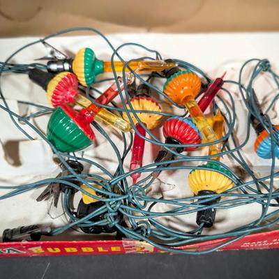 LOT 15B: Christmas Home Decor, Lighted Faux Flocked Tree, Lights Worked When Tested At Time Of Photo, 2 Sets of Nostalgic Inspired Bubble...