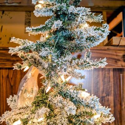 LOT 15B: Christmas Home Decor, Lighted Faux Flocked Tree, Lights Worked When Tested At Time Of Photo, 2 Sets of Nostalgic Inspired Bubble...
