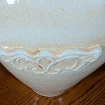 LOT 16L: Tall HomeGoods Farmhouse Two Handles Vase With Decorative Glass/Metal Base Bowl & Filler, Glass Bowl Is Removable From Metal...