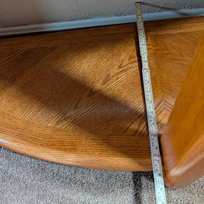 LOT 18L: Vintage Half Moon Oak Sofa Table With Shelf Base 45 1/2" L X 15 3/4" W X 28 3/4 H
