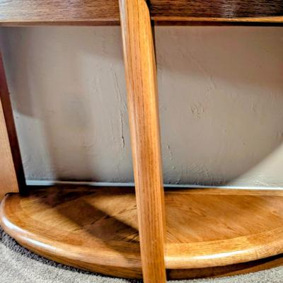 LOT 18L: Vintage Half Moon Oak Sofa Table With Shelf Base 45 1/2" L X 15 3/4" W X 28 3/4 H