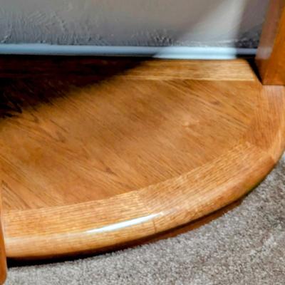 LOT 18L: Vintage Half Moon Oak Sofa Table With Shelf Base 45 1/2" L X 15 3/4" W X 28 3/4 H