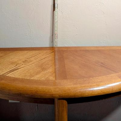 LOT 18L: Vintage Half Moon Oak Sofa Table With Shelf Base 45 1/2" L X 15 3/4" W X 28 3/4 H