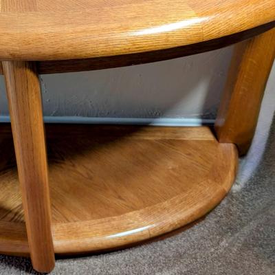 LOT 18L: Vintage Half Moon Oak Sofa Table With Shelf Base 45 1/2" L X 15 3/4" W X 28 3/4 H