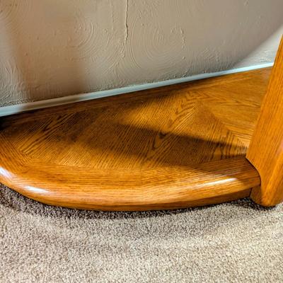 LOT 18L: Vintage Half Moon Oak Sofa Table With Shelf Base 45 1/2" L X 15 3/4" W X 28 3/4 H