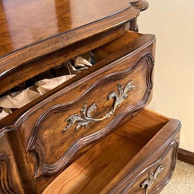 Vintage White Furniture French Provincial Style Walnut Bombe Accent Chest