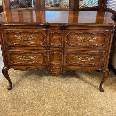Vintage White Furniture French Provincial Style Walnut Bombe Accent Chest