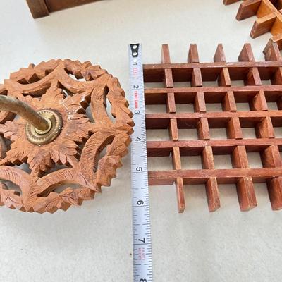 Wood Kitchen Decorative Lot - Bread Box, Wall Lamp, Trivets
