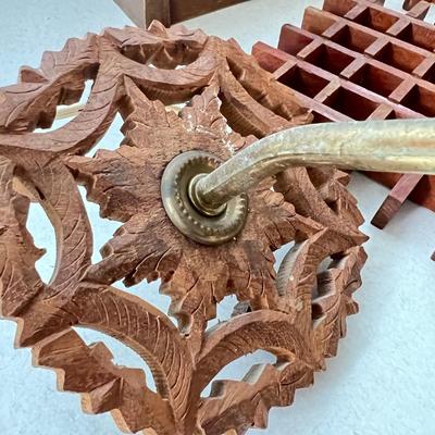 Wood Kitchen Decorative Lot - Bread Box, Wall Lamp, Trivets