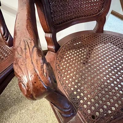 2 Vintage Caned Arm Chairs