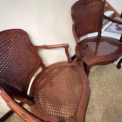 2 Vintage Caned Arm Chairs