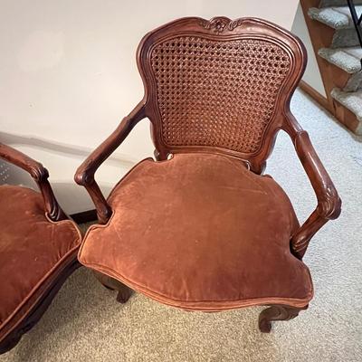 2 Vintage Caned Arm Chairs