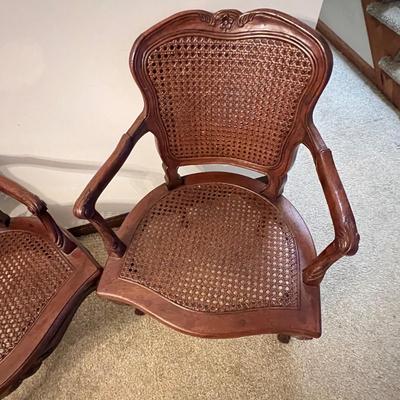 2 Vintage Caned Arm Chairs