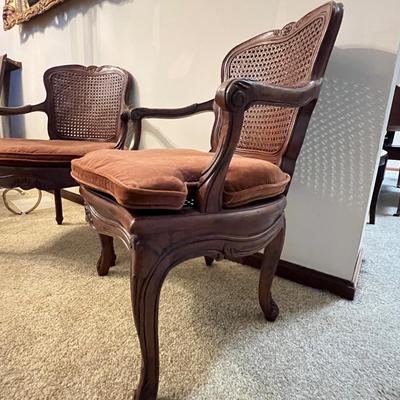 2 Vintage Caned Arm Chairs